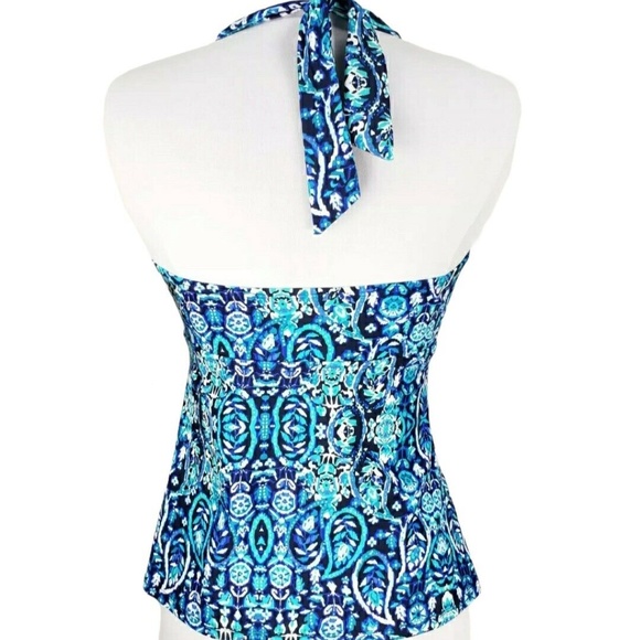 Merona Tankini Halter Swim Top Blue Multi Abstract Print Molded Cups - Picture 2 of 6